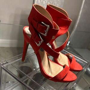 Parker & Sky Red Orange Strappy High Heel Sandals